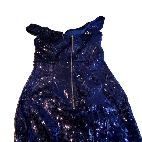 Miss Ord Navy Blue Sequin Evening Gown With Shoulder Straps  Size XL Fully lined - Picture 2 of 13